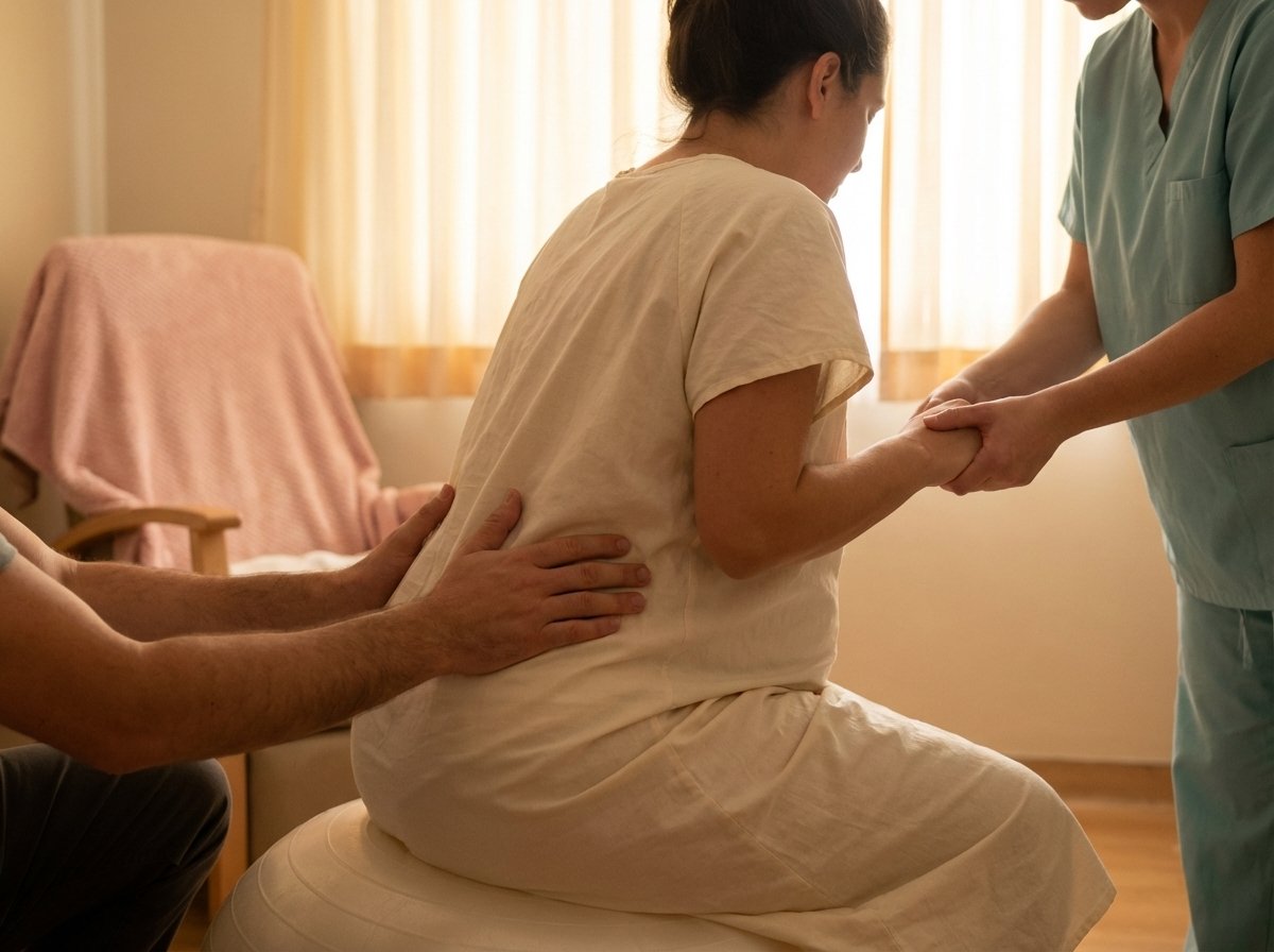 Peaceful hospital room with natural light showing comfortable birthing environment