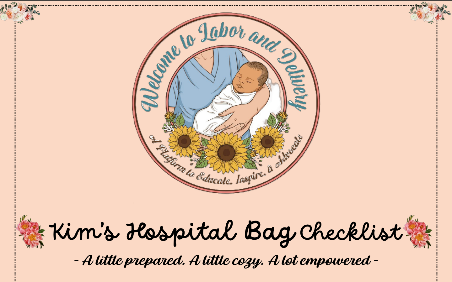 Hospital bag essentials laid out - clothing, toiletries, and baby items organized on white surface